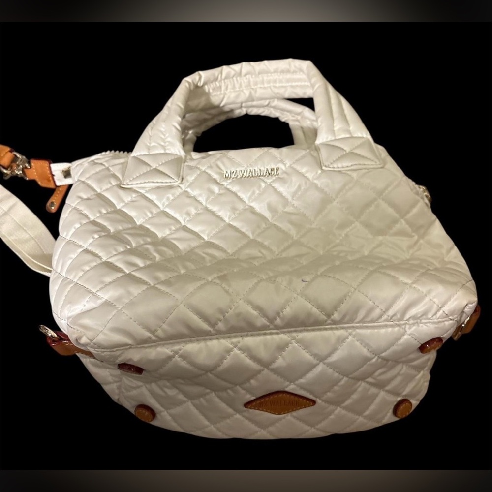 MZ Wallace Small Sutton Deluxe White off/light beige Pearl Quilted Women's Bag - Picture 3 of 9